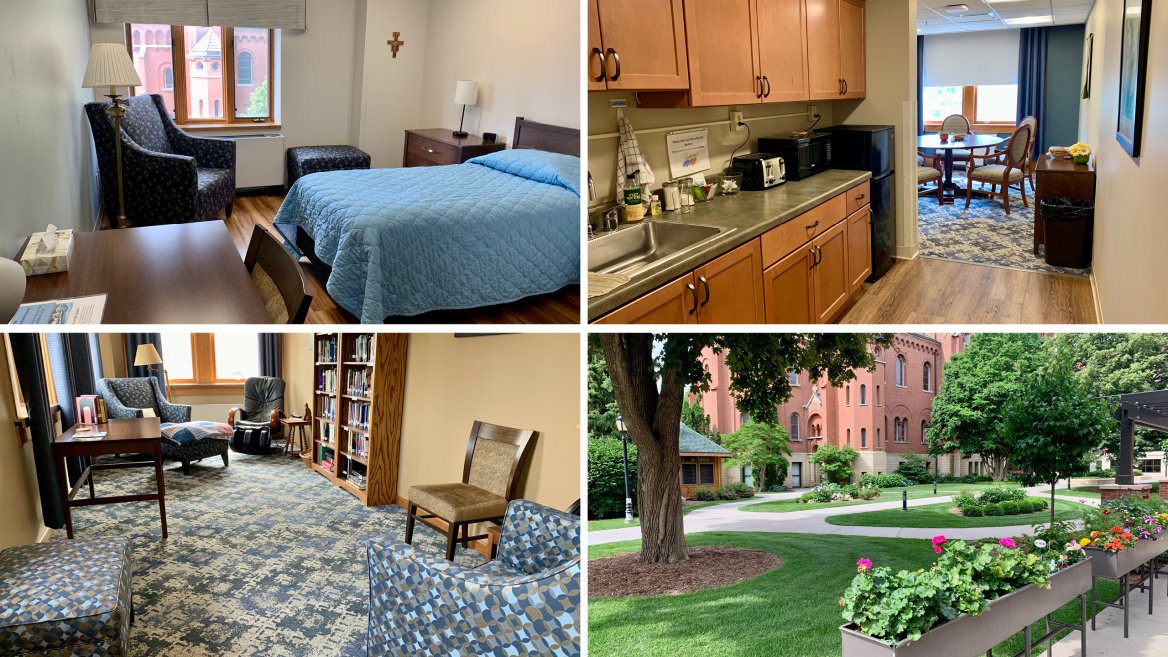 private bedroom, kitchenette, lending library, courtyard